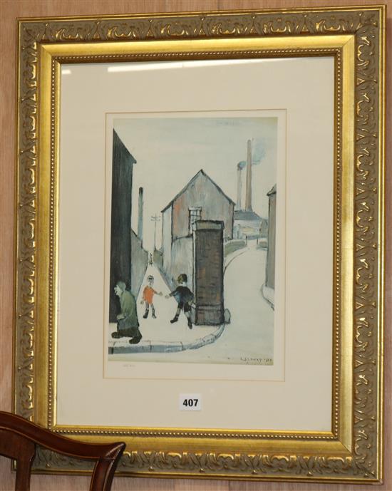 Two National Fine Arts limited edition prints after L S Lowry, Crime Lake and Viaduct Street Passage,